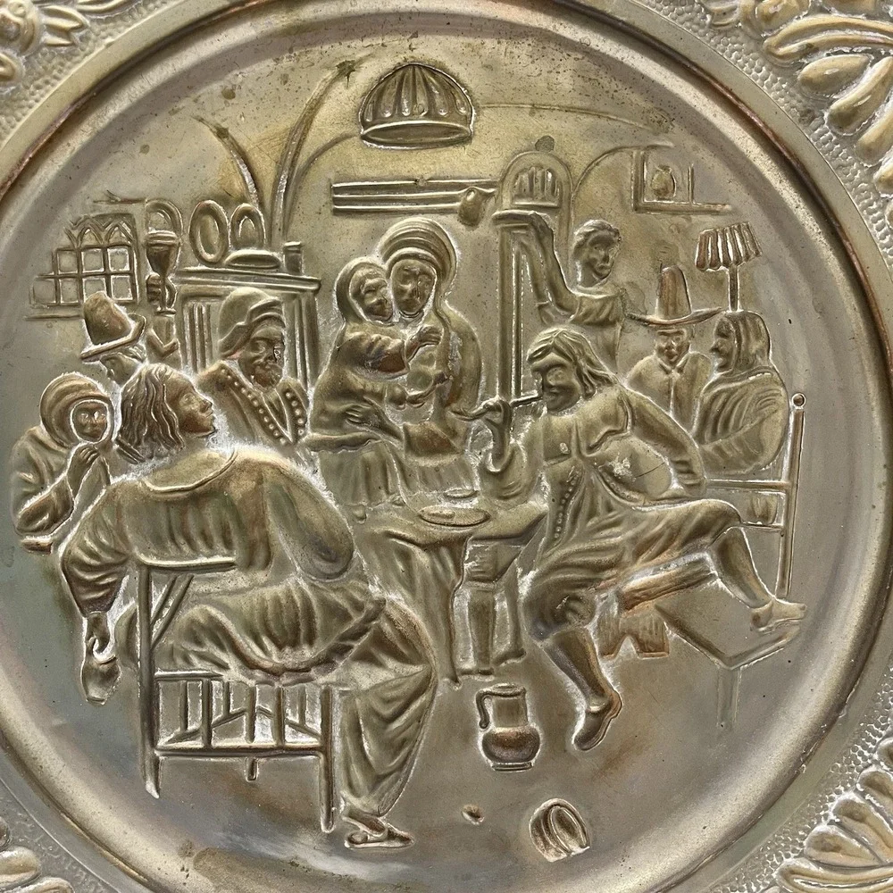 Vintage Embossed Solid Brass Wall Hanging Plate 17